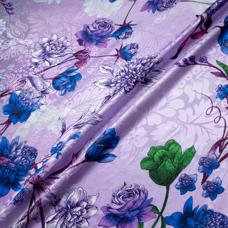 Multi Floral Printed Green Ombré Silk Jacquard