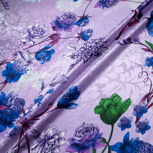 Multi Floral Printed Green Ombré Silk Jacquard