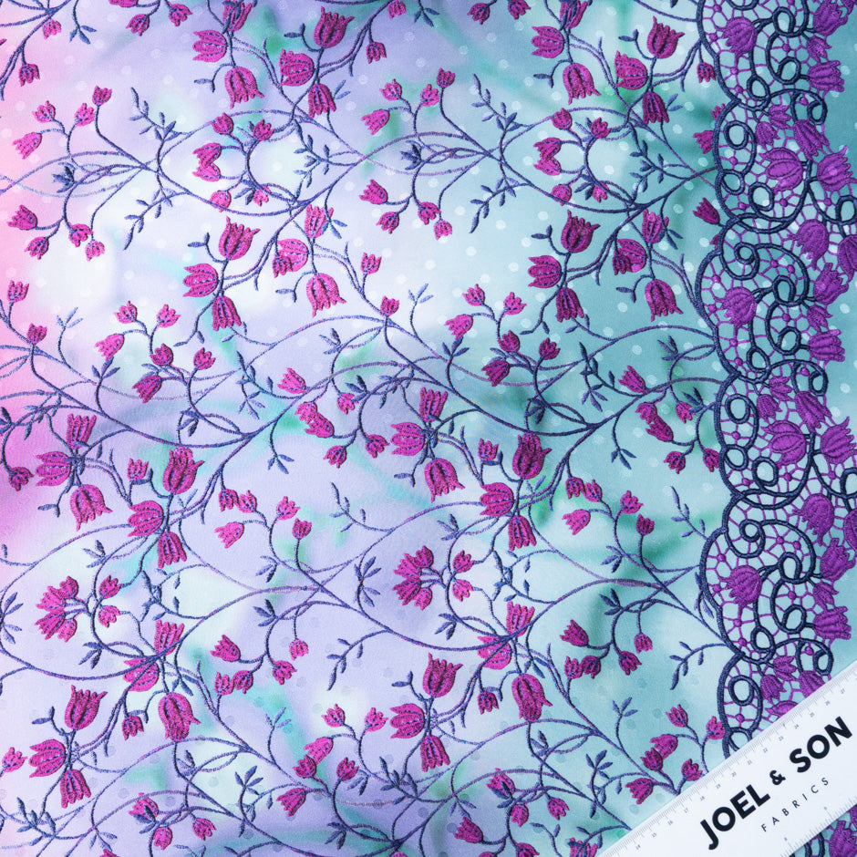 Fuchsia Floral Printed Ombré Pure Silk Jacquard