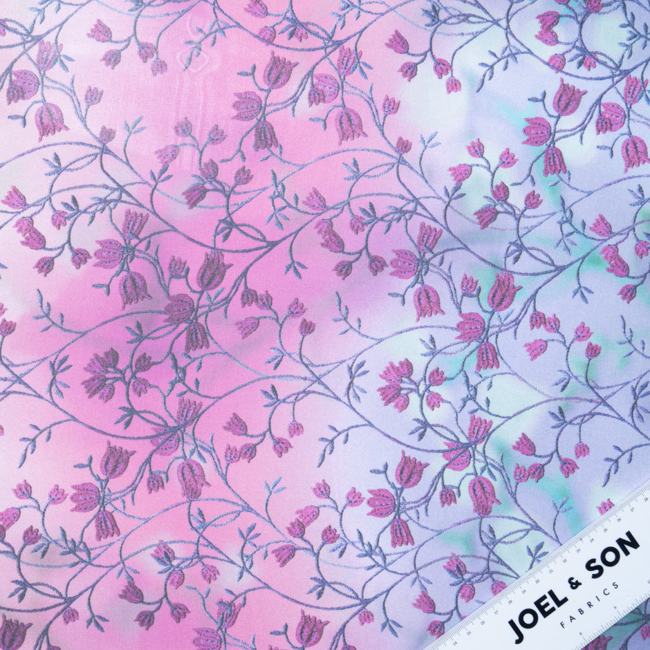 Fuchsia Floral Printed Ombré Pure Silk Georgette