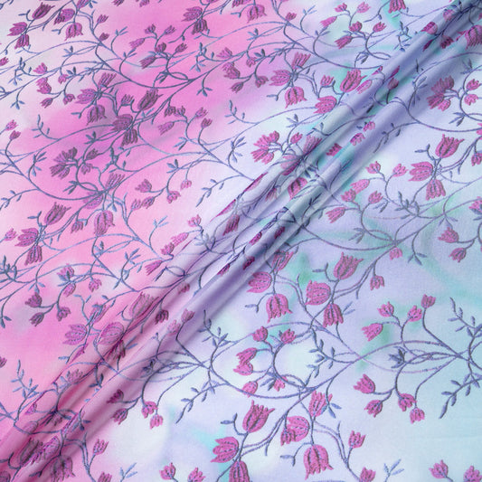 Fuchsia Floral Printed Ombré Pure Silk Georgette
