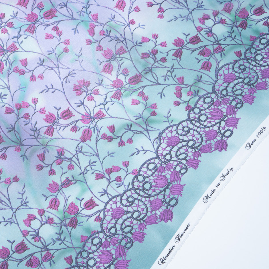 Fuchsia Floral Printed Ombré Pure Silk Georgette