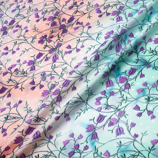 Purple Floral Printed Ombré Pure Silk Jacquard