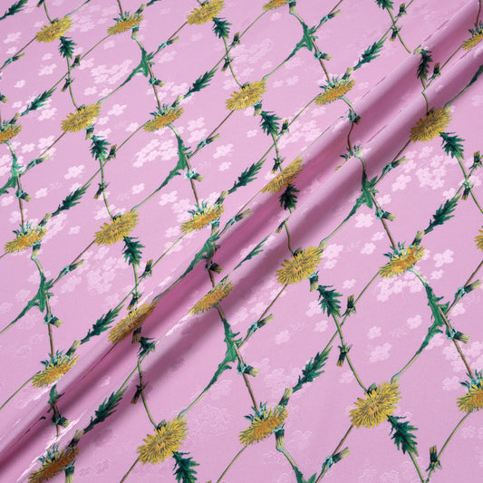 Dandelion Floral Printed Baby Pink Silk Jacquard