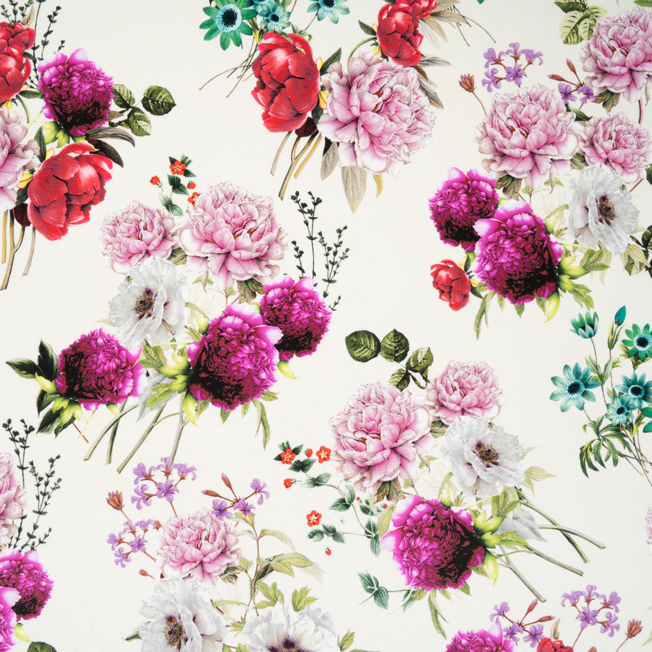 Peony Printed Ivory Silk Crêpe de Chine