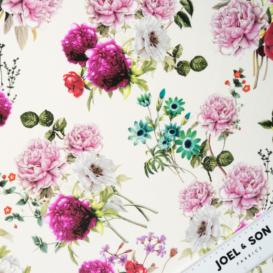 Peony Printed Ivory Silk Crêpe de Chine