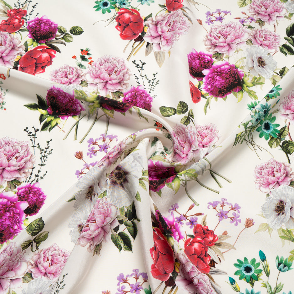 Peony Printed Ivory Silk Crêpe de Chine