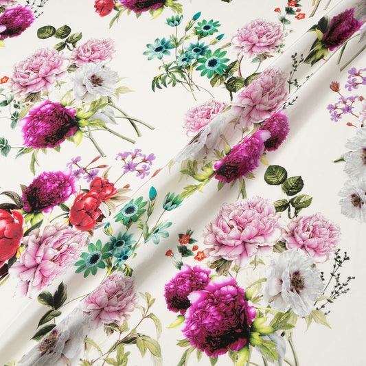 Peony Printed Ivory Silk Crêpe de Chine