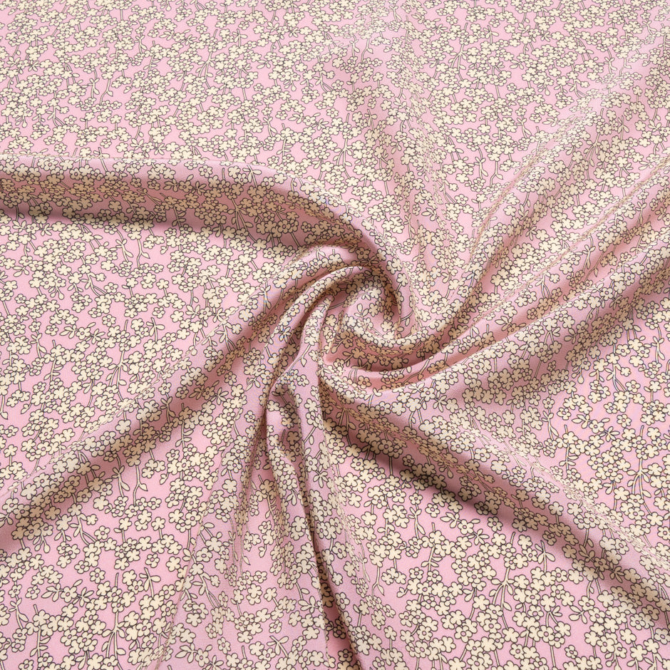 Petite Floral Printed Pink Silk Crêpe de Chine