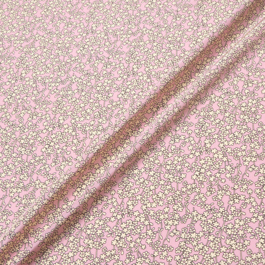 Petite Floral Printed Pink Silk Crêpe de Chine