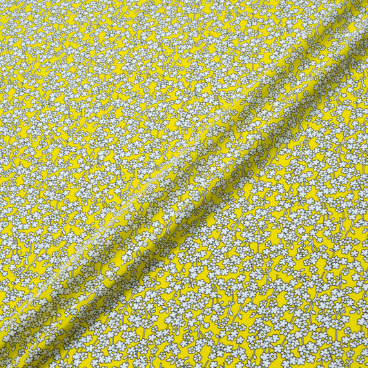 Petite Floral Printed Yellow Silk Crêpe de Chine