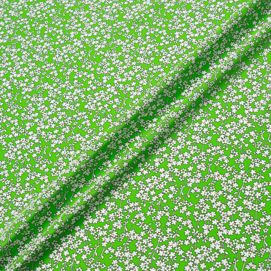 Petite Floral Printed Green Silk Crêpe de Chine