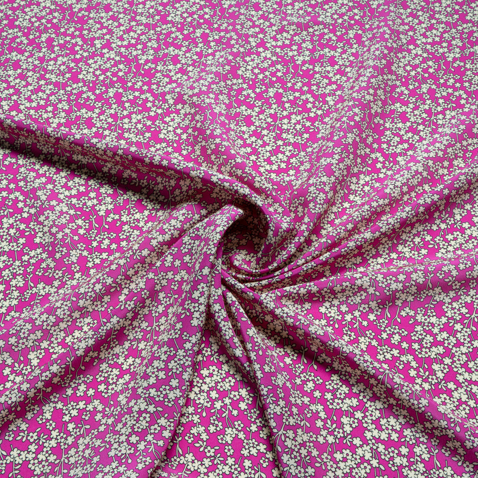 Yellow Floral Printed Pink Silk Crêpe de Chine