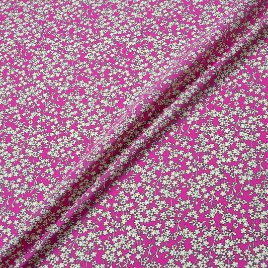 Yellow Floral Printed Pink Silk Crêpe de Chine