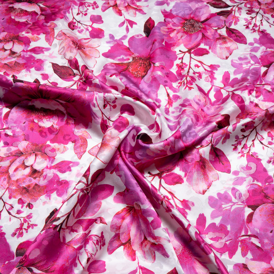 Large Pink Floral Printed Metallic Silk Jacquard