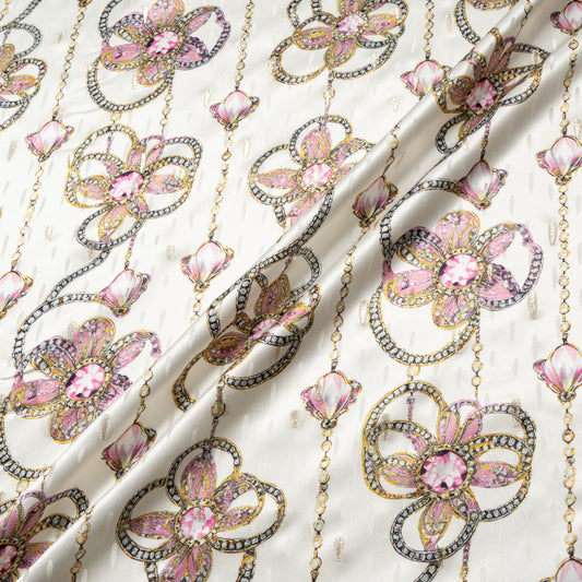 Pink Jewel Printed Metallic Silk Jacquard