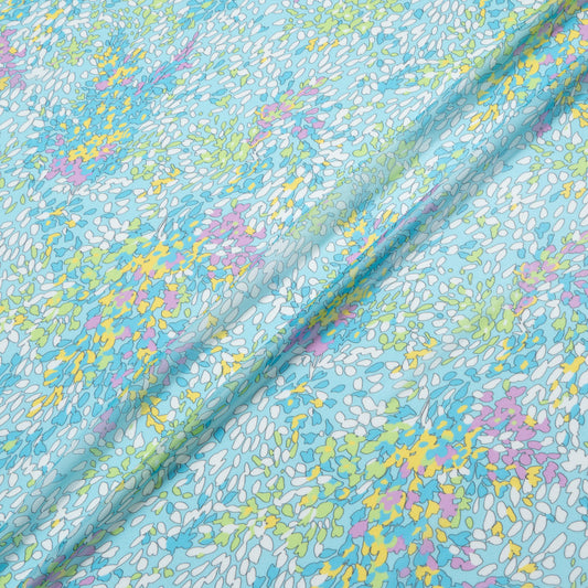 Abstract Leaf  Printed Blue Silk Georgette