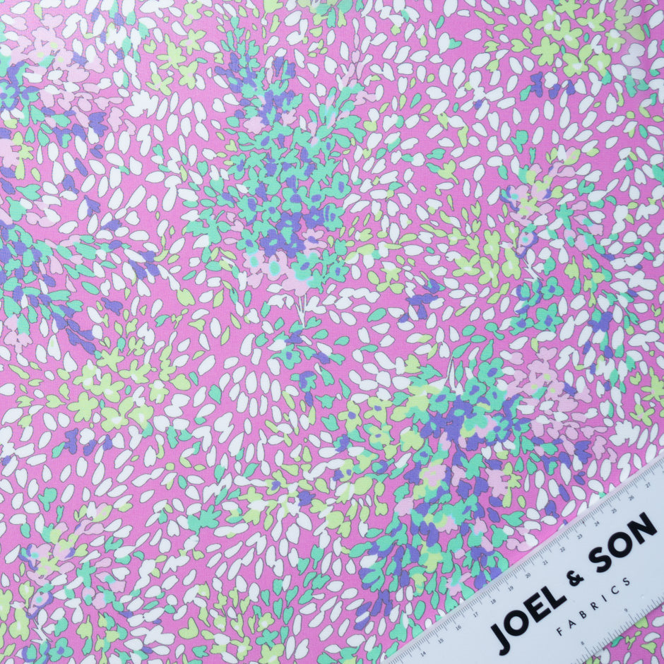 Abstract Leaf  Printed Candy Pink Silk Georgette