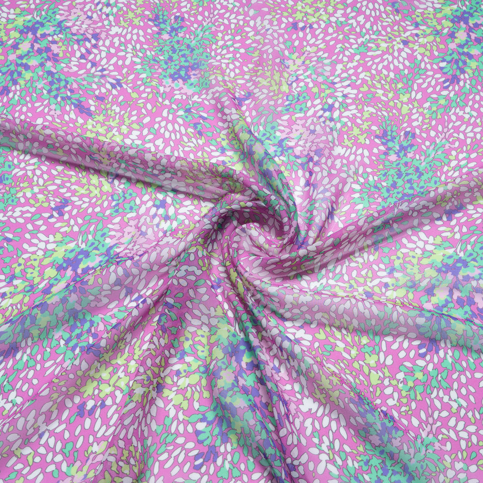 Abstract Leaf  Printed Candy Pink Silk Georgette