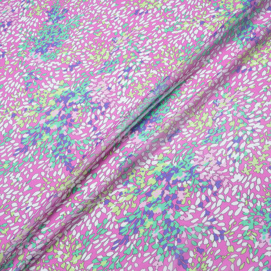 Abstract Leaf  Printed Candy Pink Silk Georgette
