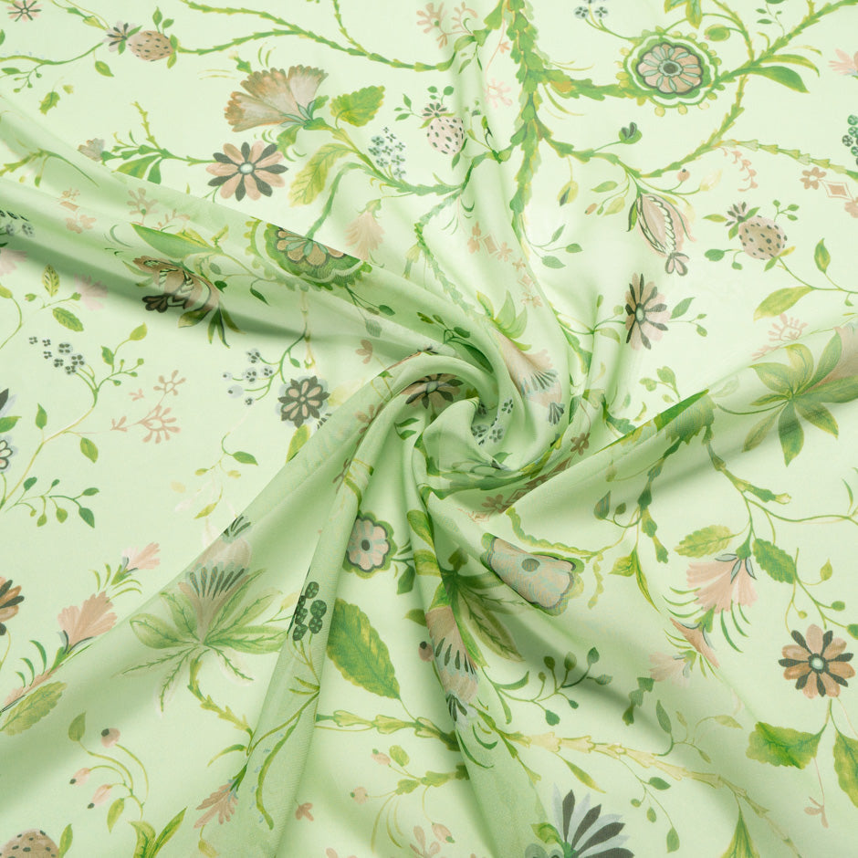 Green Floral Printed Pure Silk Georgette
