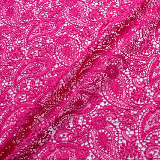 Fuchsia Pink Paisley & Floral Guipure Lace