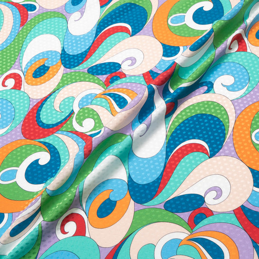 Blue & Multi-Coloured Geo Printed Silk Jacquard