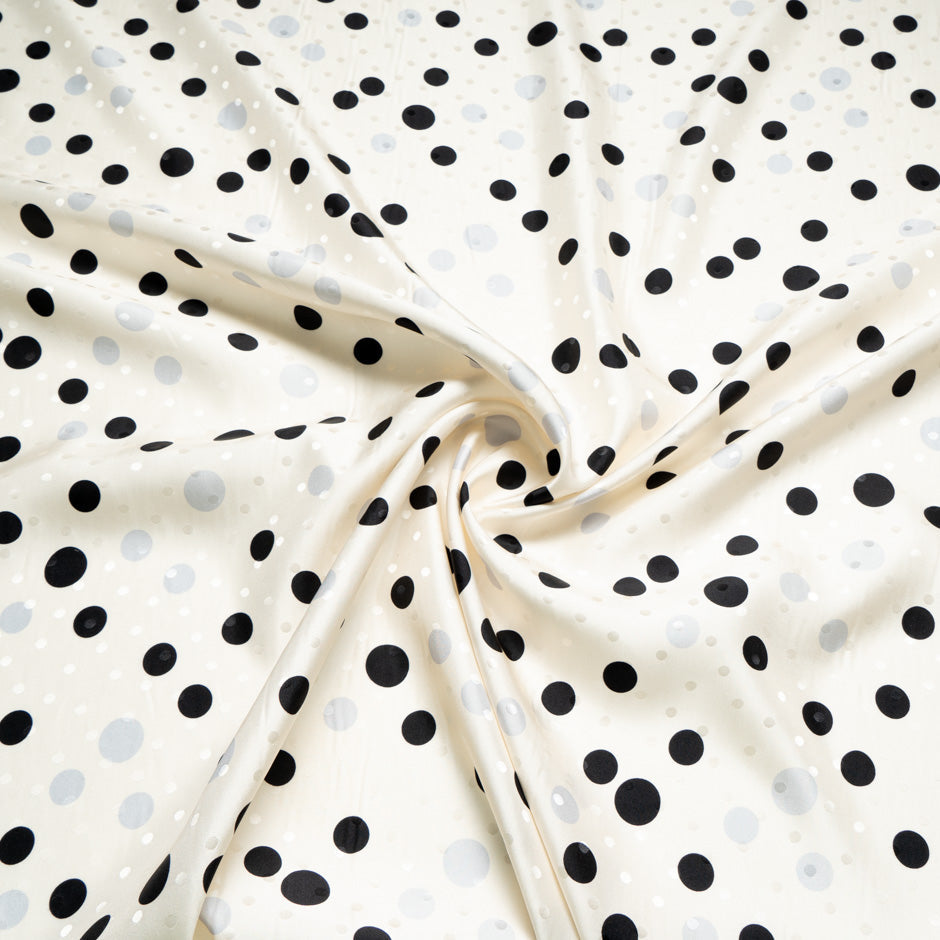 Black & Grey Spotted Cream Pure Silk Jacquard