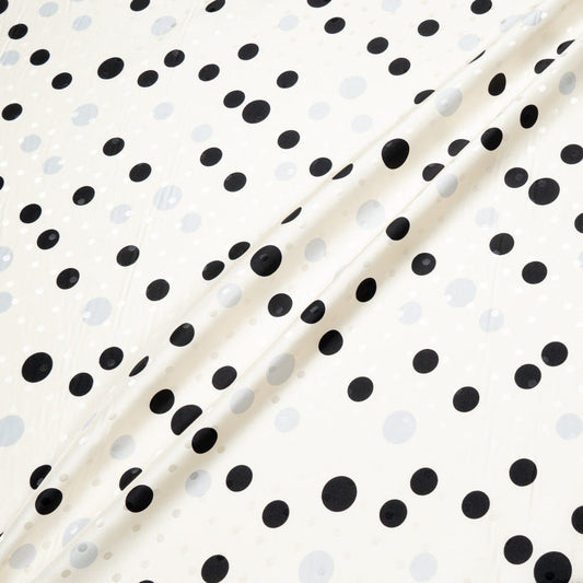 Black & Grey Spotted Cream Pure Silk Jacquard