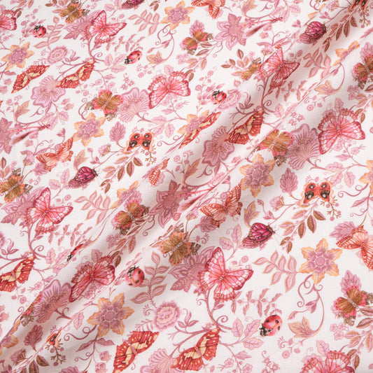Pink & Orange Butterfly Printed Ivory Linen