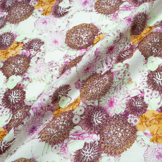 Brown & Pink Floral Printed Lightweight Linen