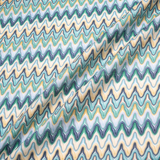 Green & Blue Zig Zag Knit Printed Linen