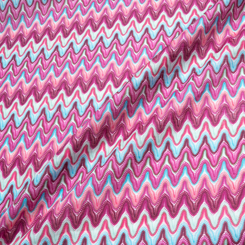 Pink & Blue Zig Zag Knit Printed Linen