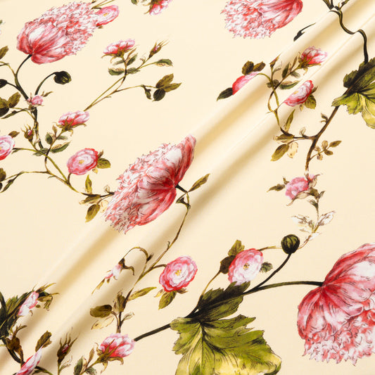 Pink Shaded Floral Printed Cream Silk Crêpe