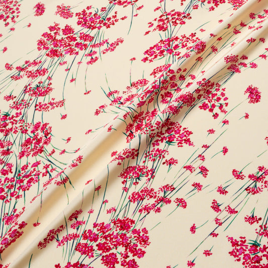 Deep Pink Floral Printed Vanilla Silk Crêpe