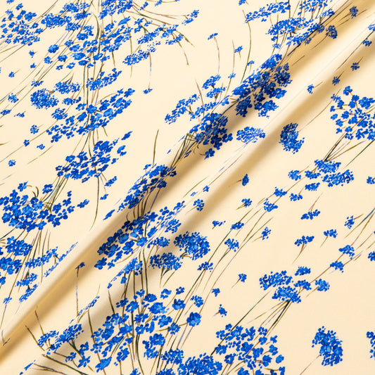 Royal Blue Floral Printed Vanilla Silk Crêpe