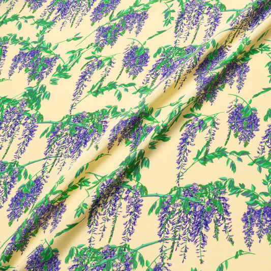 Wisteria Printed Cream Double Silk Crêpe