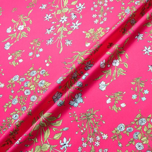 Dainty Floral Printed Bright Pink Luxury Cotton