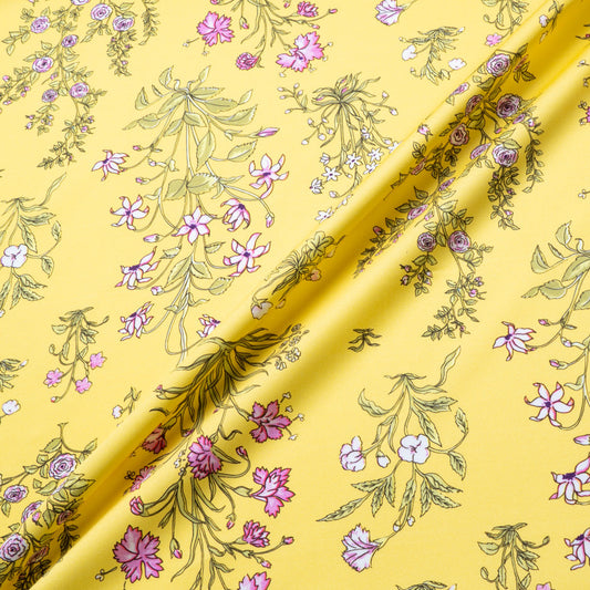 Dainty Pink Printed Yellow Luxury Cotton