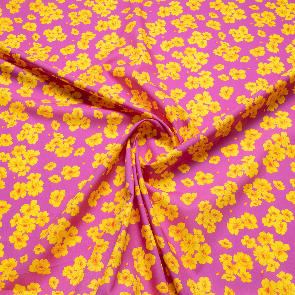 Deep Yellow Floral Printed Pink Pure Cotton