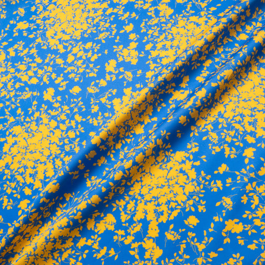 Yellow Floral 'Spray' Printed Rich Blue Luxury Cotton