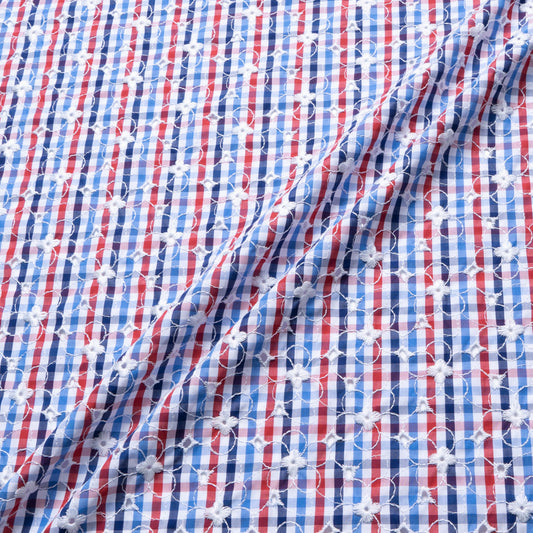 Embroidered Red/White/Blue Gingham Cotton