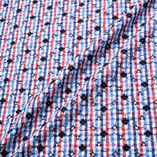 Black Embroidered Red/White/Blue Gingham Cotton