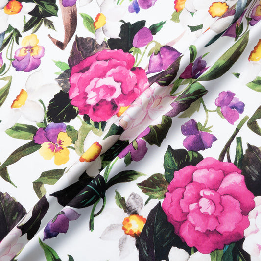 Vibrant Floral Printed Ivory Luxury Cotton