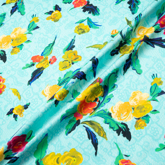 Floral on Turquoise Lace Printed Luxury Cotton