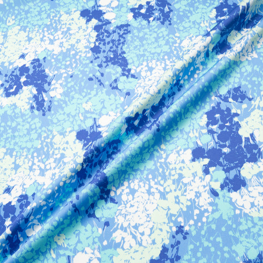 Blue & White Abstract Printed Satin Cotton