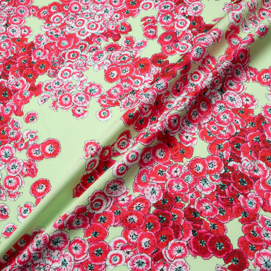 Rich Pink Floral Printed Green Luxury Cotton