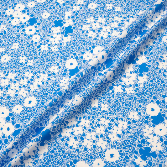 White Floral Printed Royal Blue Superfine Cotton