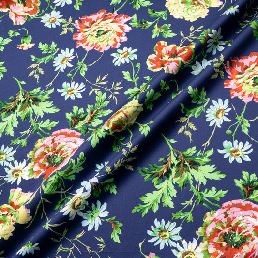 Multi Floral Printed Navy Blue Luxury Cotton