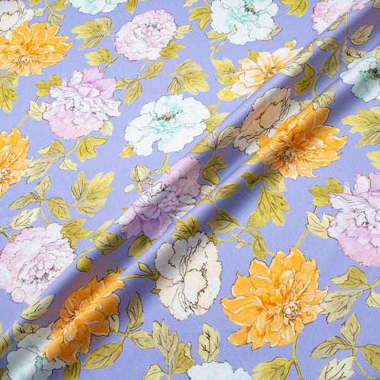 Lilac & Orange Floral Printed Lavender Luxury Cotton